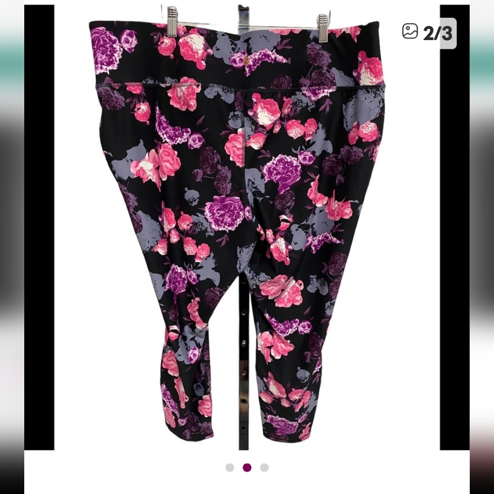 Livi Active Black Floral Leggings with Pink & Purple Flowers